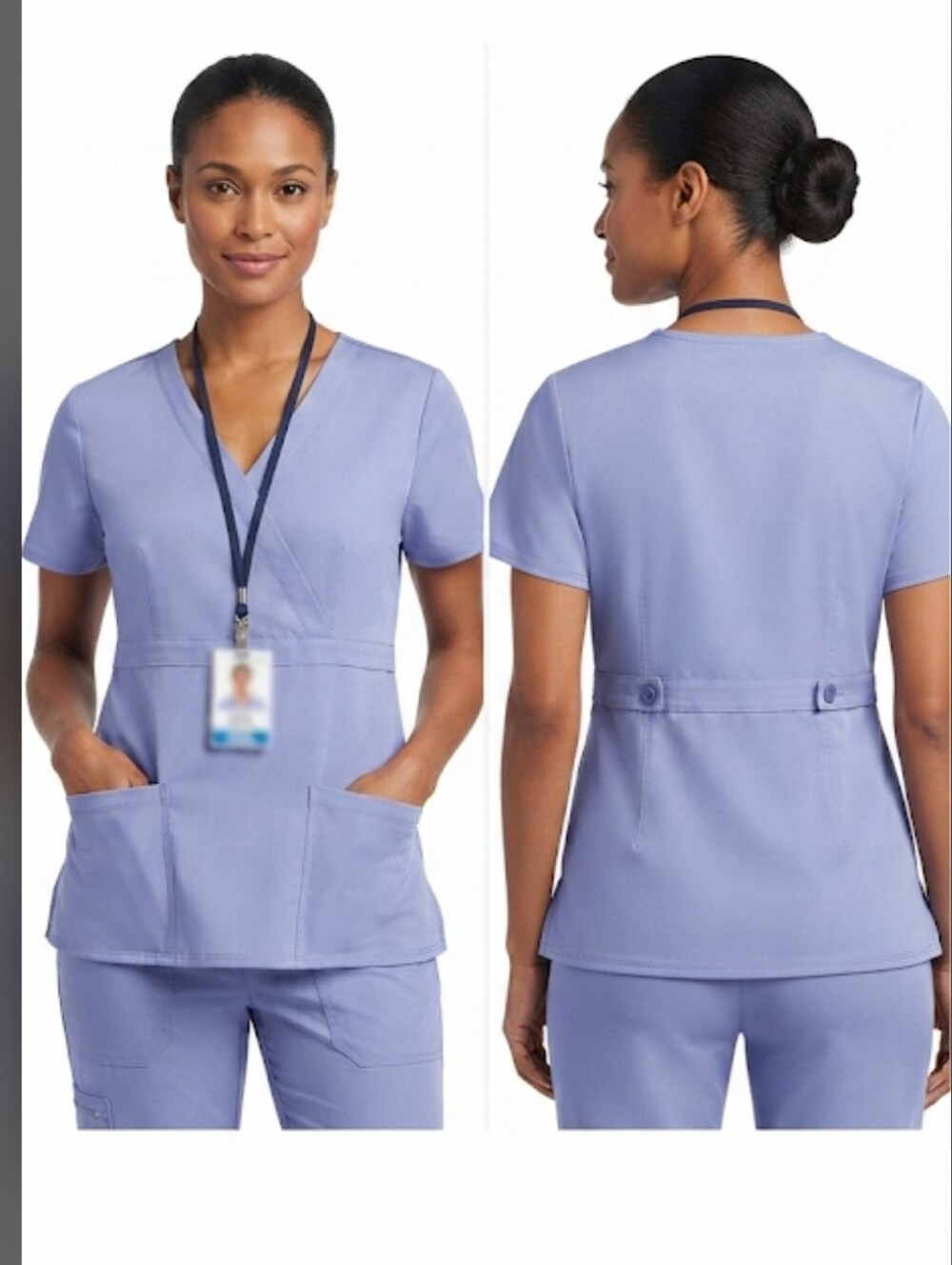 Natural Uniforms UltraSoft Mock Wrap Scrub Top XS Ceil Blue Adjustable Back Tabs